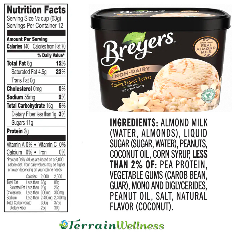 nutrition label for breyers almond milk ice cream