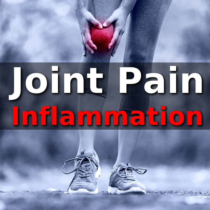 joint pain inflammation. picture of runner with sore, swollen knee with caption. 
